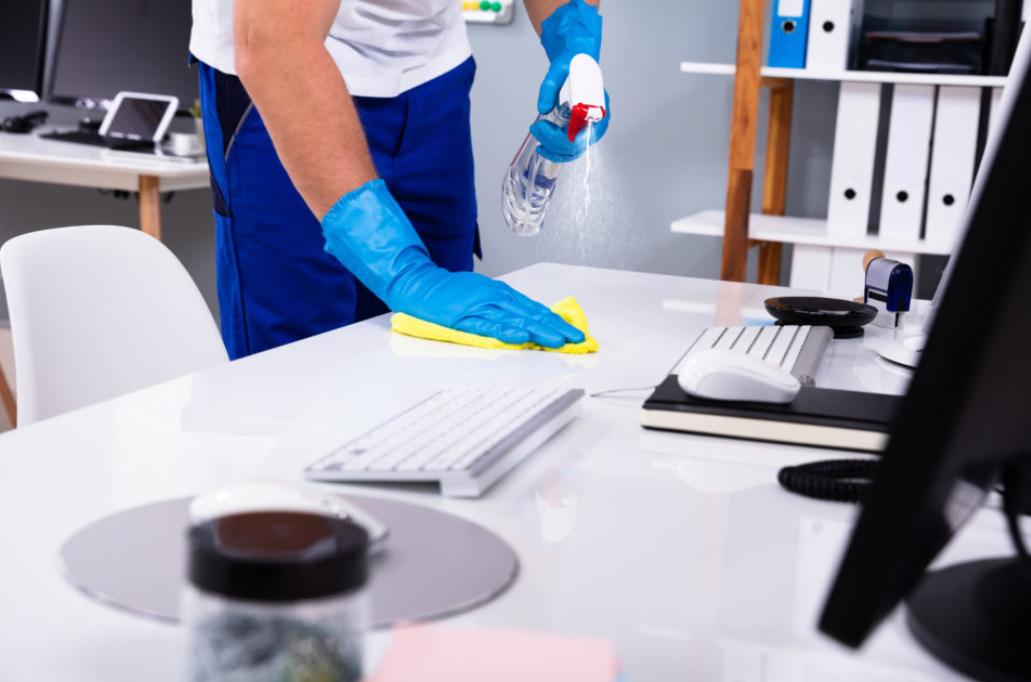 Provand operative cleaning a commercial workplace